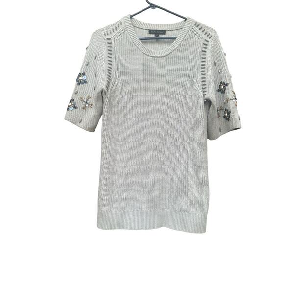Banana Republic Womens Grey Knit Top w/ Jeweled Details Size M - Picture 2 of 7